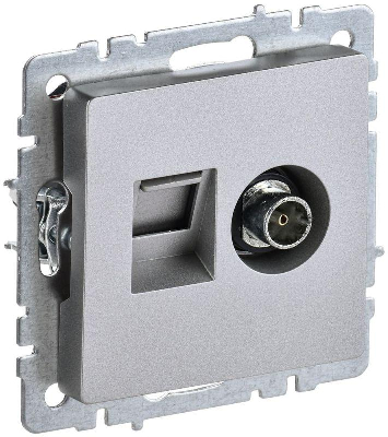 Розетка компьютерная + телевизионная 2-м Brite РТВ/РК12-БрА RJ45 кат.5E + TV механизм алюм. IEK BR-AK20-1-K47