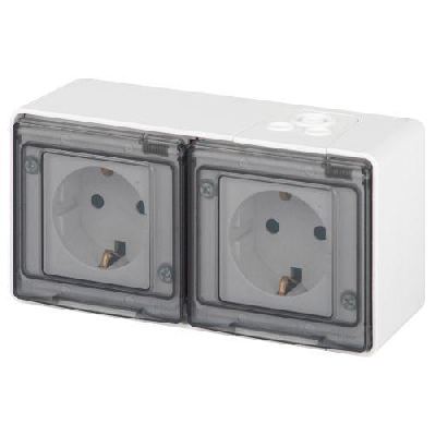 Розетка Эксперт 11-2503-01 2х2P+E гориз. IP55 16А-250В ОУ бел. Эра Б0063264