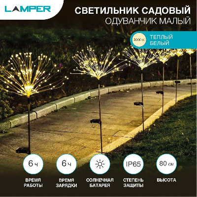 Светильник светодиодный "Одуванчик малый" 2Вт IP65 с встроен. солнечн. панелью; аккум.; датчиком света Lamper 602-1008
