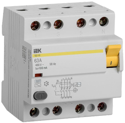 Выключатель дифференциального тока (УЗО) 4п 63А 100мА тип AC ВД1-63 IEK MDV10-4-063-100