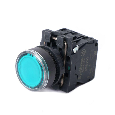 Кнопка модульная SB5 с подсветкой в сборе 22мм пластик 230-240ВAC 1НО+1НЗ зел. SE SB5AW33M5