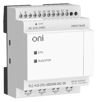 Модуль ЦПУ ПЛК 410 8 DI 4 RO 220В AC с Ethernet портом без экрана ONI PLC-410-CPU-08D04R-0AC-00