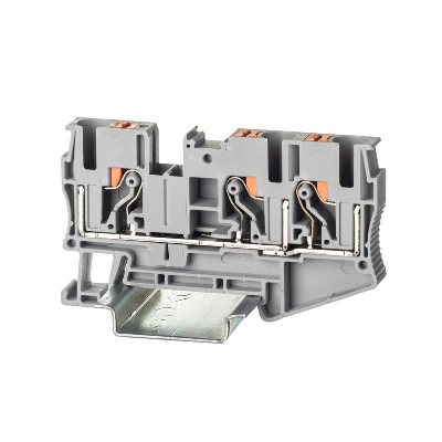 Клемма проходная зажим push-in 3 точки подключения 6кв.мм сер. DKC VPR-6-TWIN-GY