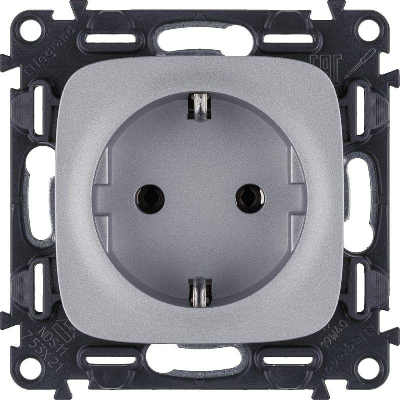 Розетка 1-м СП Valena Allure 16А IP2X 250В 2P+E безвинтов. клеммы с лицев. панелью механизм алюм. Leg 753921