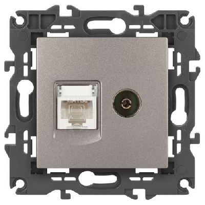 Розетка компьютерная + телевизионная Elegance 14-3110-16 RJ45+TV титан Эра Б0065768