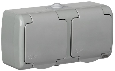 Розетка 2-м ОП AQUATIC РСш22-2-А 16А IP54 с заземл. с крышкой GENERICA ERA22-K03-16-54