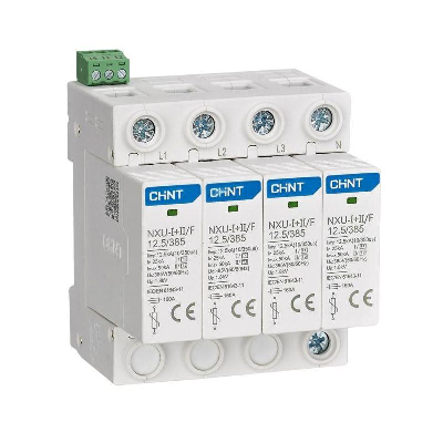 Ограничитель импульсных перенапряжений NXU-I+II/F 4P In=25кА Uc=385В Im=50кА (R) CHINT 308614