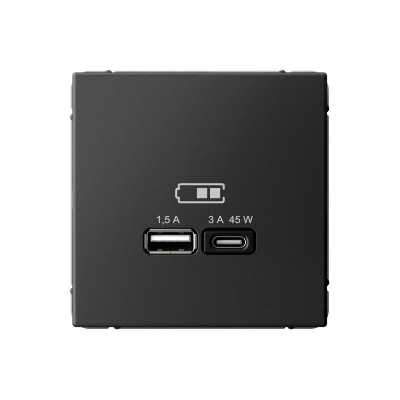 Розетка USB ArtGallery тип A+C 45Вт QC PD высокоскор. ЗУ механизм базальт SE GAL001429