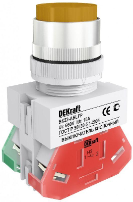 Выключатель кнопочный LED ABFP ВК-22 d22мм 220В с фиксацией желт. DEKraft 25138DEK