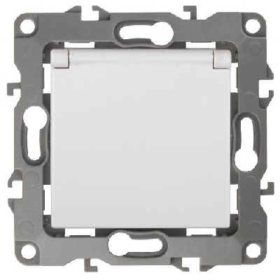 Розетка 1-м СП Эра12 12-2003-01 16А IP20 250В 2P+E Schuko защ. шторки защ. крышка без лапок механизм бел. Эра Б0038806