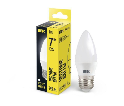 Лампа светодиодная 7Вт C35 свеча 4000К нейтр. бел. E27 230В IEK LLE-C35-7-230-40-E27