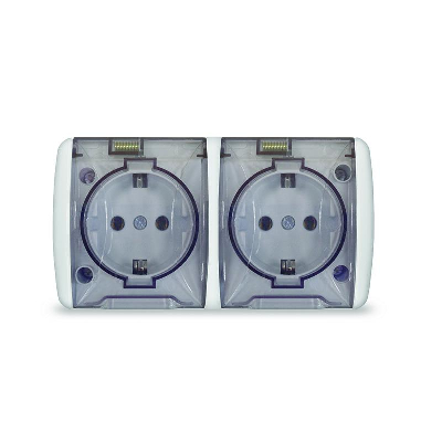 Розетка 2-м ОП Клио 16А IP54 с заземл. с прозр. крышкой бел. Universal К2232