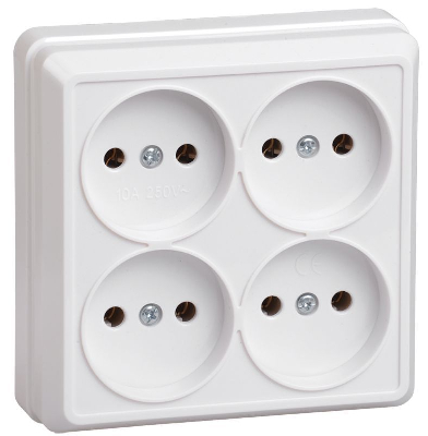 Розетка 4-м ОП Октава 10А IP20 без заземл. бел. GENERICA ERO40-K01-10-DC