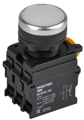 Кнопка d22мм 1НО+1НЗ MASTER с подсветкой бел. IEK MI-BT60-11D-3-12-K01