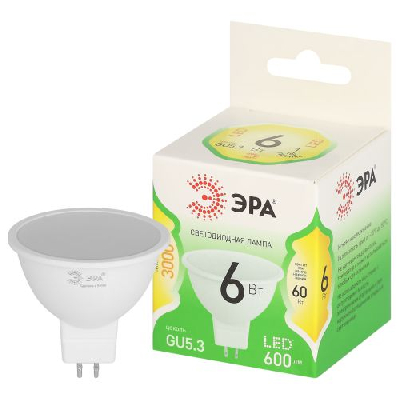 Лампа светодиодная GREEN LINE MR16-6W-830-GU5.3 GL 6Вт софит 3000К свет тепл. GU5.3 Эра Б0067076