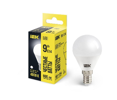 Лампа светодиодная G45 9Вт шар 4000К нейтр. бел. E14 230В IEK LLE-G45-9-230-40-E14