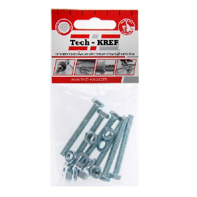 Болт DIN933 с шестигранной головкой М6х50+гайка+шайба оцинк. (уп.6шт) Tech-KREP 114052