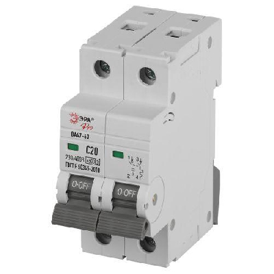 Выключатель автоматический 2п C 20А 4.5кА ВА47-63 PRO ЭРА Б0059423