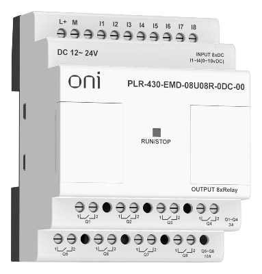 Модуль расширения входов выходов ПЛК 430 4 DI 4 UI (0-10В/DI) 8 RO 24В DC ONI PLR-430-EMD-08U08R-0DC-00