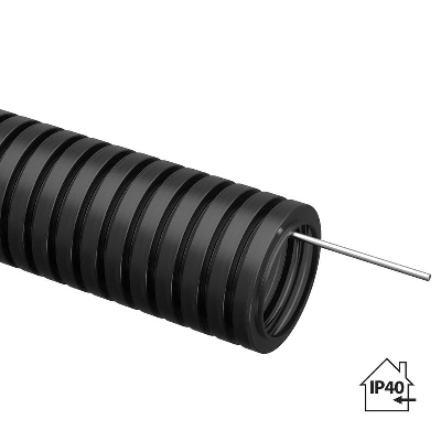 Труба гофрированная ПНД d20мм с протяжкой безгалоген. (HF) черн. (уп.100м) TOKOV ELECTRIC TKE-PND20-BL-100