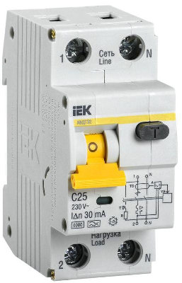 Выключатель автоматический дифференциального тока 2п (1P+N) C 25А 30мА тип A 6кА АВДТ-32 KARAT IEK MAD22-5-025-C-30