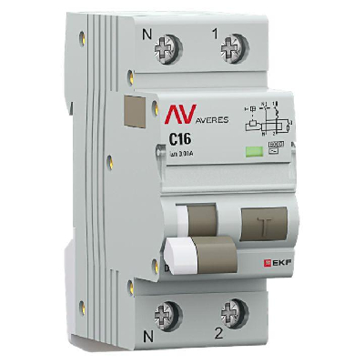 Выключатель автоматический дифференциального тока 2п (1P+N) C 16А 10мА тип AC 6кА DVA-6 AVERES EKF rcbo6-1pn-16C-10-ac-av