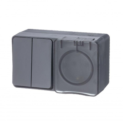 Блок ОП AtlasDesign PROFI IP54 (розетка 1-м 16А заземл. защ. шторки + 2-кл. выключатель 10А) антрацит SE ATN544074