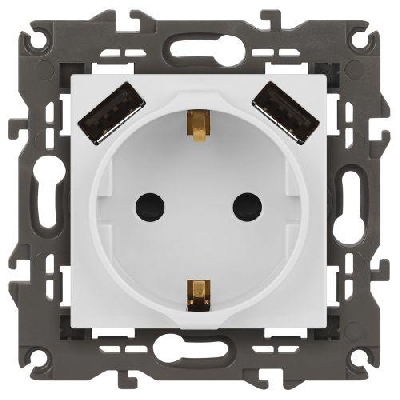 Розетка 16А 250В 2P+E с 2хUSB 5В-3А защ. шторки Elegance бел. 14-4109-01 ЭРА Б0047867