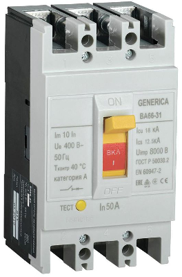 Выключатель автоматический 3п 50А 18кА ВА66-31 GENERICA SAV10-3-0050-G