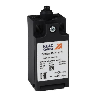 Выключатель концевой OptiLiS D4N-4131 толкатель пластик. EN 50047 XCKN2112P20 КЭАЗ 365302