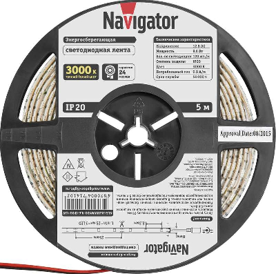 Лента светодиодная 71 410 NLS-3528WW120-9.6 IP20 12B R5 9.6Вт/м (уп.5м) Navigator 71410