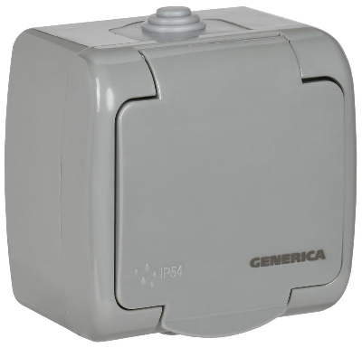 Розетка 1-м ОП AQUATIC РСш12-2-А 16А IP54 с заземл. с крышкой GENERICA ERA12-K03-16-54