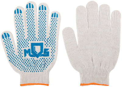 Перчатки вязаные (4 нити) 10 класс вязки х/б с ПВХ 12484