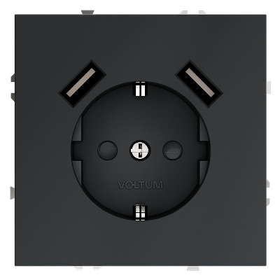 Розетка 1-м СП S70 16А с USB A+A с заземл. защ. шторки механизм графит Voltum VLS040407