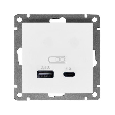 Розетка 2-м USB СП Афина 5В тип А(2.4А)+С(4А) механизм бел. Universal A0059