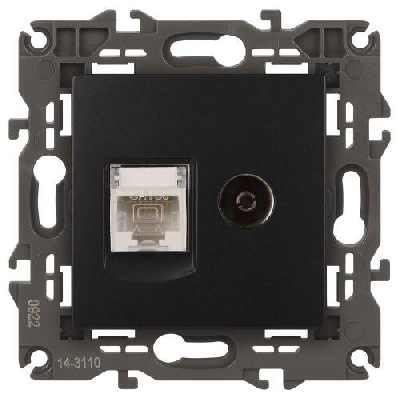 Розетка компьютерная + телевизионная 2-м Elegance 14-3110-05 RJ45 + TV IP20 механизм антрацит Эра Б0034318