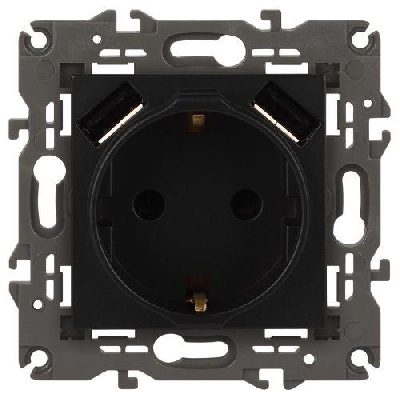 Розетка 16А 250В 2P+E с 2хUSB 5В-3А защ. шторки Elegance антрацит 14-4109-05 ЭРА Б0047871