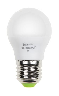 Лампа светодиодная PLED-ECO 5Вт G45 шар 3000К тепл. бел. E27 400лм 220-240В JazzWay 1036957A