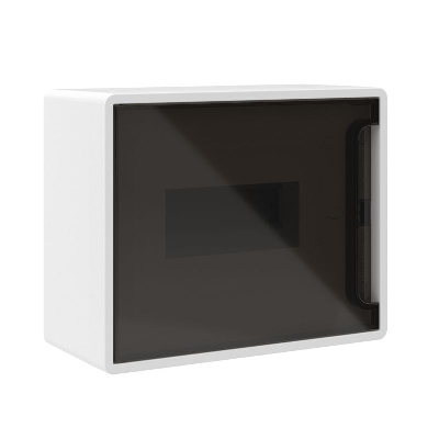 Щиток настенный Фрейм (FRAME) ЩРн-п-8 8 мод. с тонированной дверцей с 2 шинами PEN на 6 и 8 отверст. бел. DKC F08W1WD