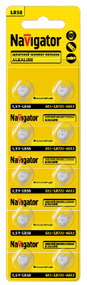 Элемент питания алкалиновый "таблетка" 95 667 NBT-10 (LR58 AG11 LR721 BP10) (блист.10шт) Navigator 95667
