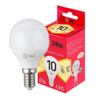 Лампа светодиодная RED LINE LED P45-10W-827-E14 R 10Вт P45 шар 2700К тепл. бел. E14 Эра Б0052378