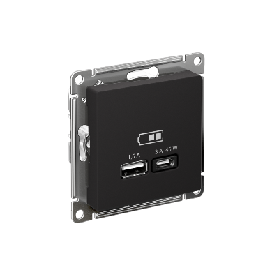 Розетка USB AtlasDesign тип A+C 45Вт QC PD высокоскор. ЗУ механизм карбон SE ATN001029