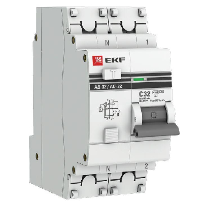 Выключатель автоматический дифференциального тока 2п (1P+N) C 32А 100мА тип AC 4.5кА АД-32 защита 270В электрон. PROxima EKF DA32-32-100-pro